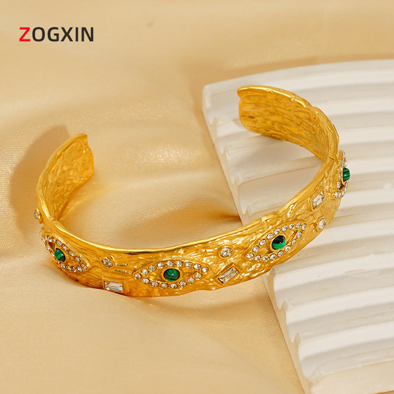 Wholesale Vintage texture devil eye malachite titanium steel bracelet